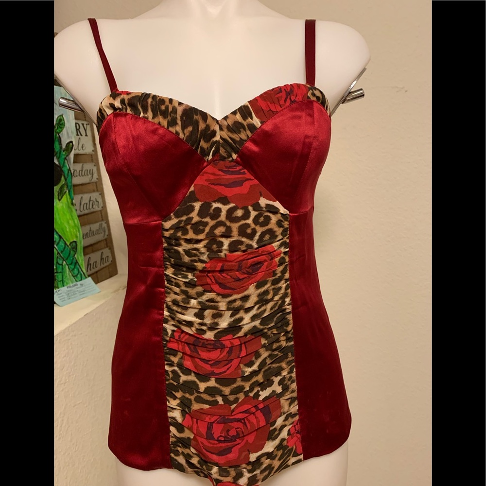 Limited express satin rouge red tank top with rose